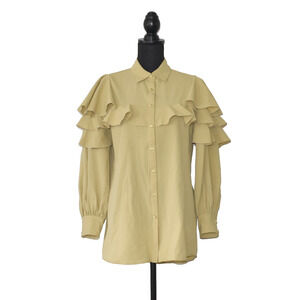 A5 NEW JOUETIE Yellow Ruffle Design Frill Sleeve Button Down Blouse Size M